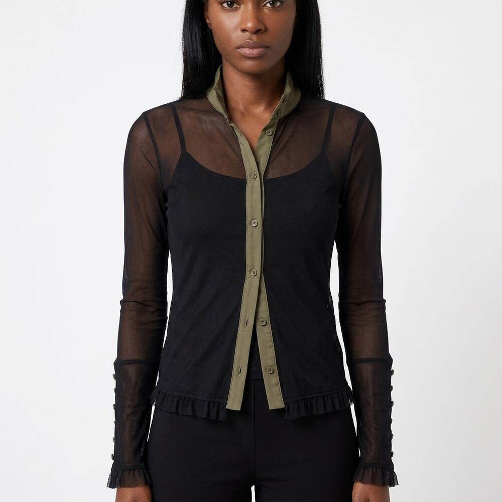 Rinascimento Made in Italy Black Layered Sheer Blouse See Measurements